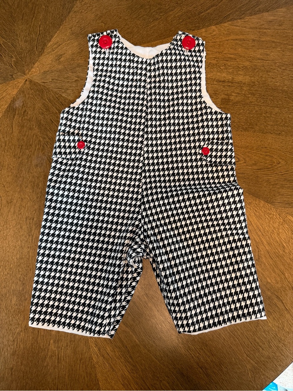 Classic Black & White Houndstooth Baby One-Piece with Red Button Accents